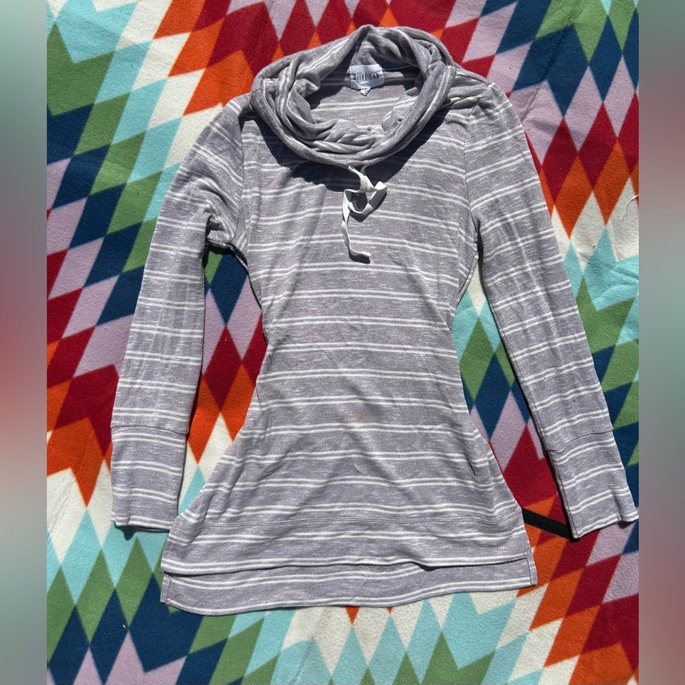 Olive & Oak Gray Striped Cowl Neck Top